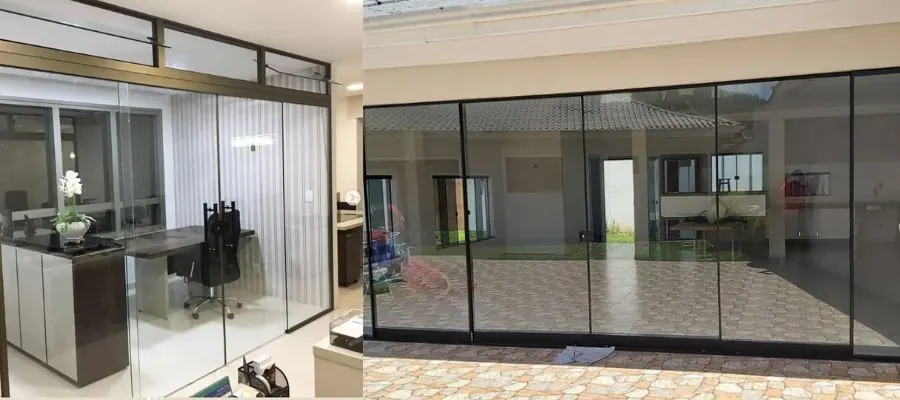 Projetos de portas de vidro de correr com perfis escuros em Canoas